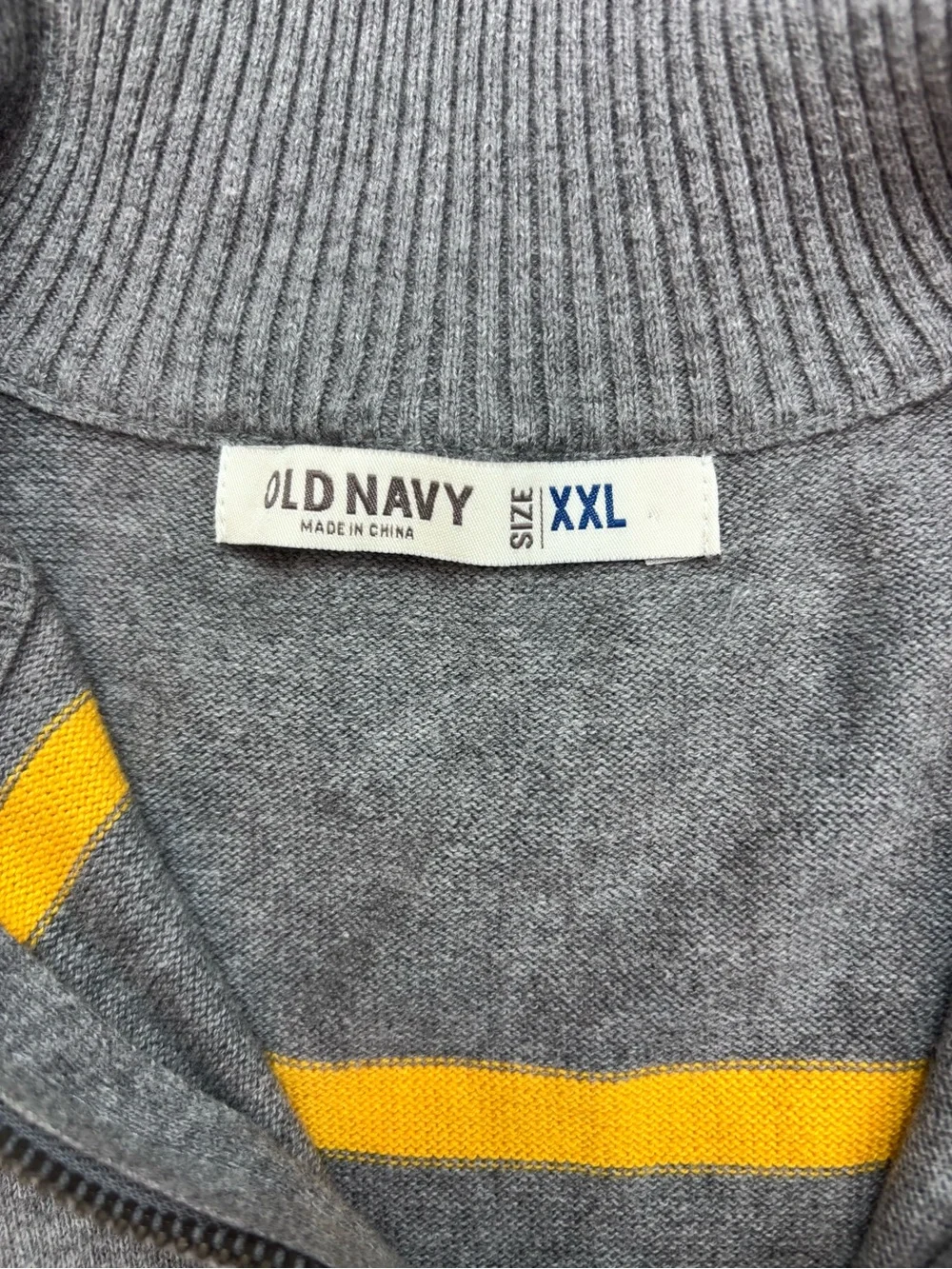 Old Navy XXL Gray & Yellow Striped Quarter Zip Cotton Sweater